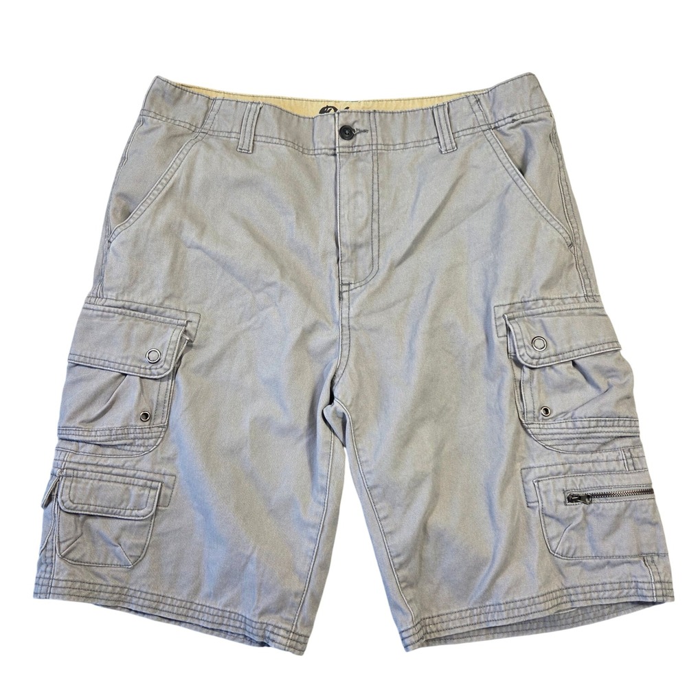 Plugg Mens Gray Cotton Cargo Shorts Size 30 Relaxed Fit Y2k Grunge Punk Skater